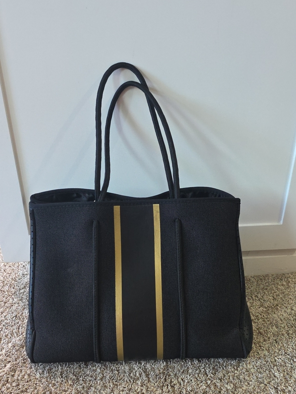 Vintage Lemonbella ELLA Black Tote with Gold Center Stripes